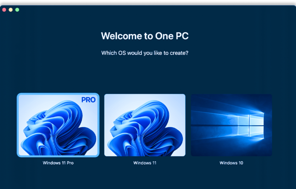 A computer screen displaying options for creating an operating system, with images labeled "Windows 11 Pro," "Windows 11," and "Windows 10."