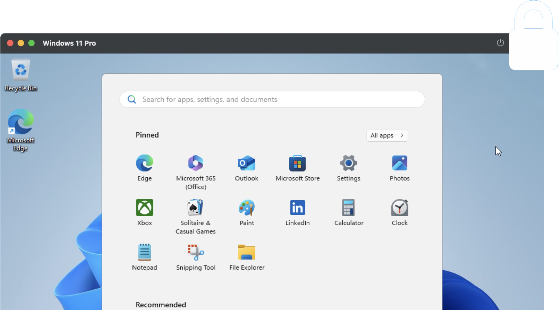 A computer screen displaying a Windows 11 desktop with the Start menu open, showing various application icons and a search bar.